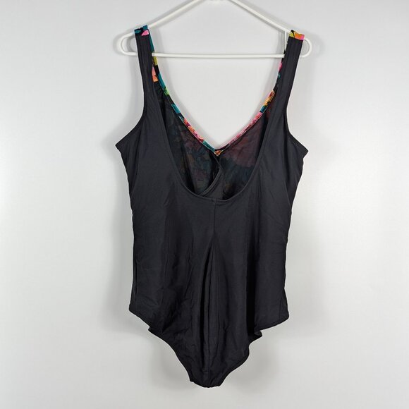 NWT Vintage Slimsuit Floral Black Crossover Slimming One Piece Bathing Suit 22W - Picture 2 of 7